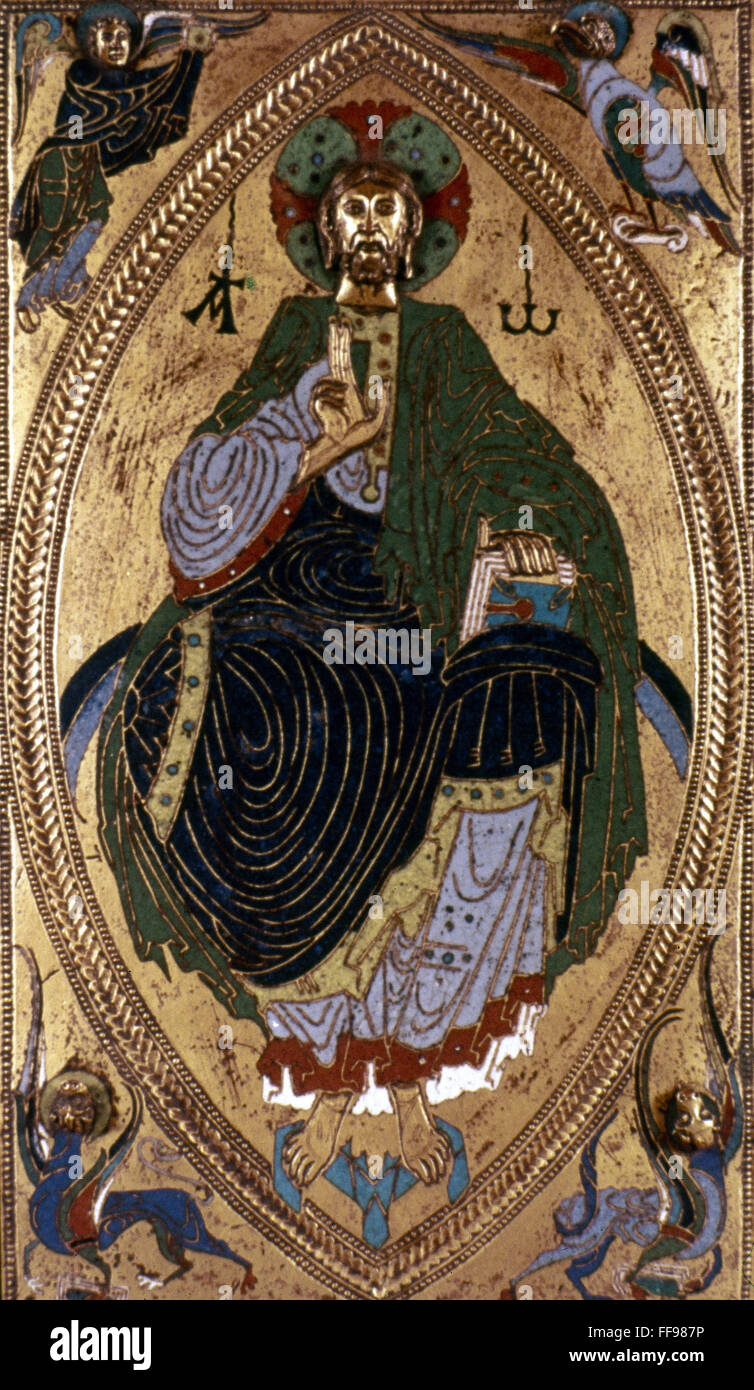 Cristo en Majestad. /NLimoges esmalte, Francia, finales del siglo XII. Foto de stock