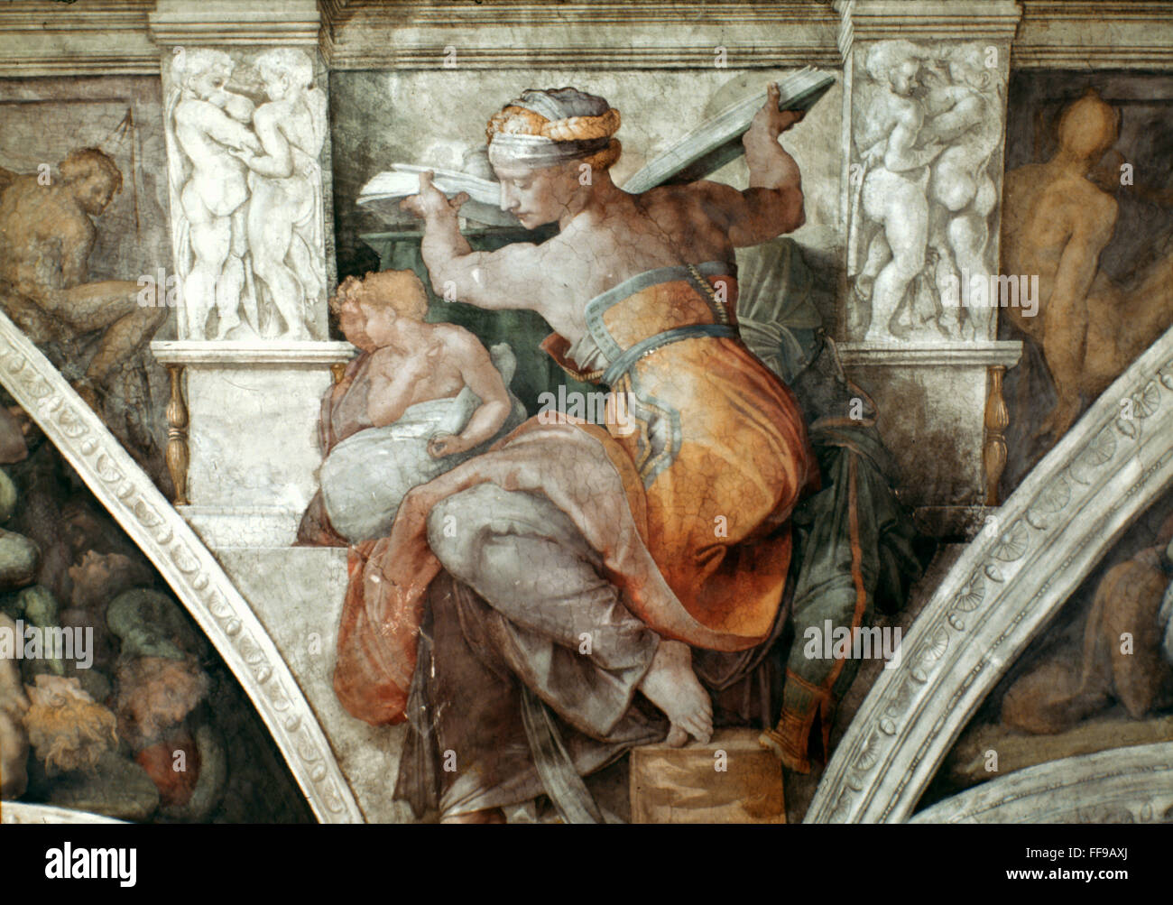 MICHELANGELO: Sibila. /Nel sibila libia. Techo de la Capilla Sixtina, fresco, 1508-12. Foto de stock