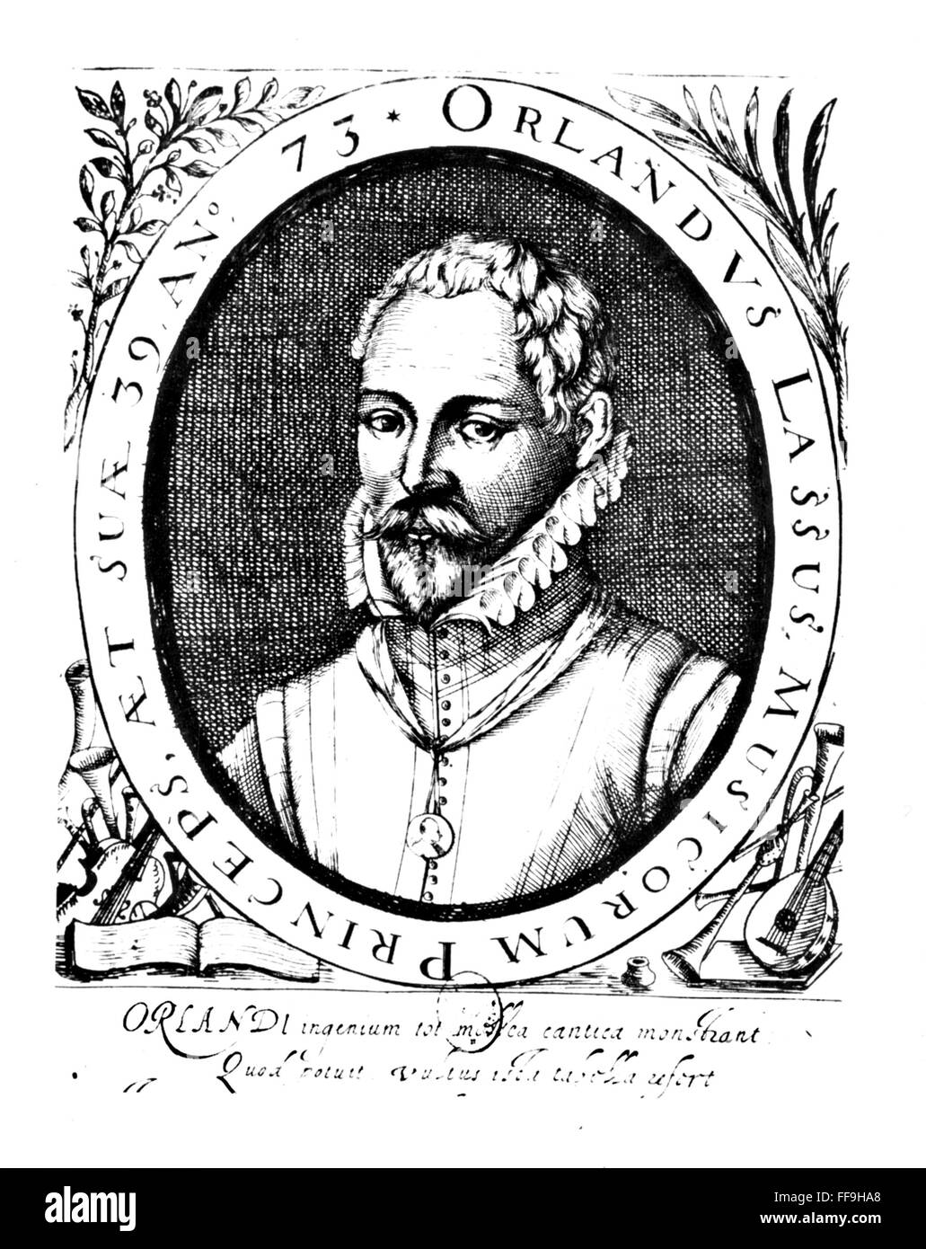 ORLANDO DI LASSO /n(1532-1594). Compositor Belga. Línea de grabado contemporáneo, 1573. Foto de stock