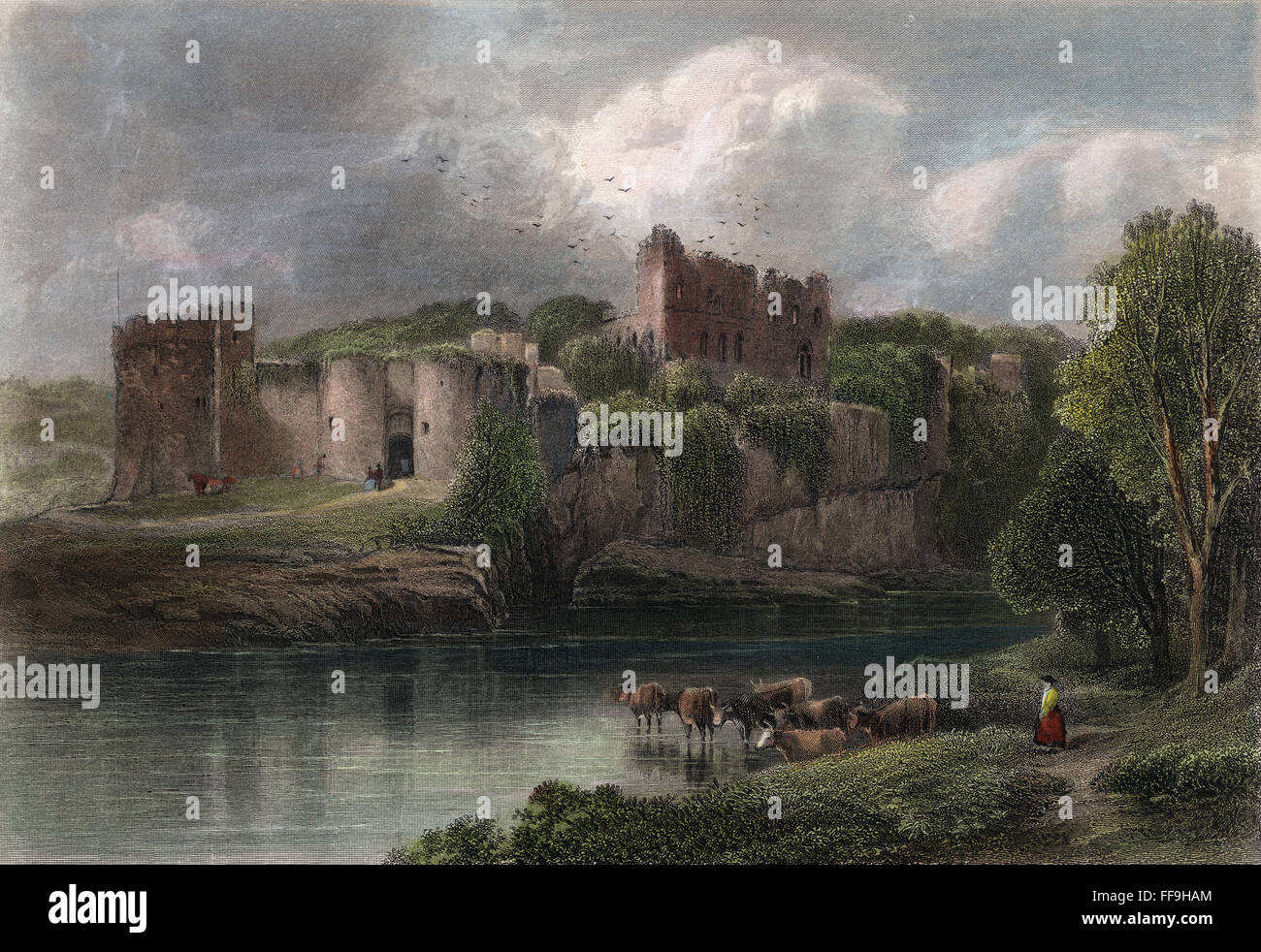 Castillo: Gales, del siglo XIX. /NChepstow Castle, Gales: acero grabado, del siglo XIX. Foto de stock