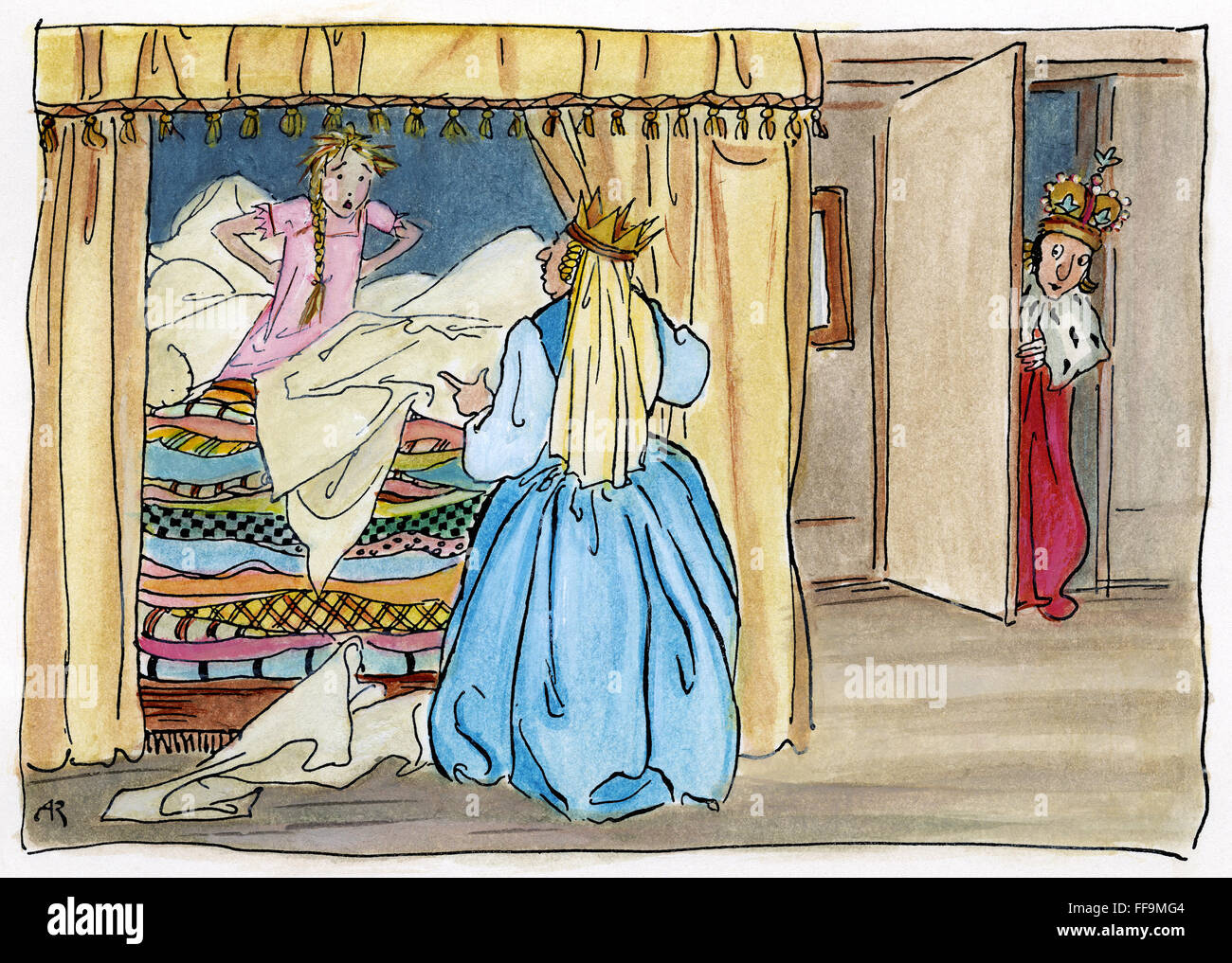 Princesa y el guisante. /NDrawing por Arthur Rackham para el cuento de hadas de Hans Christian Andersen, c1933. Foto de stock