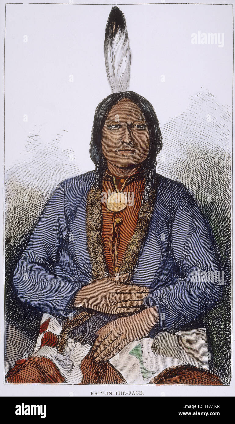 La lluvia en la cara (d.1905). /NNative Jefe Sioux americanos. El grabado en madera, del siglo XIX. Foto de stock