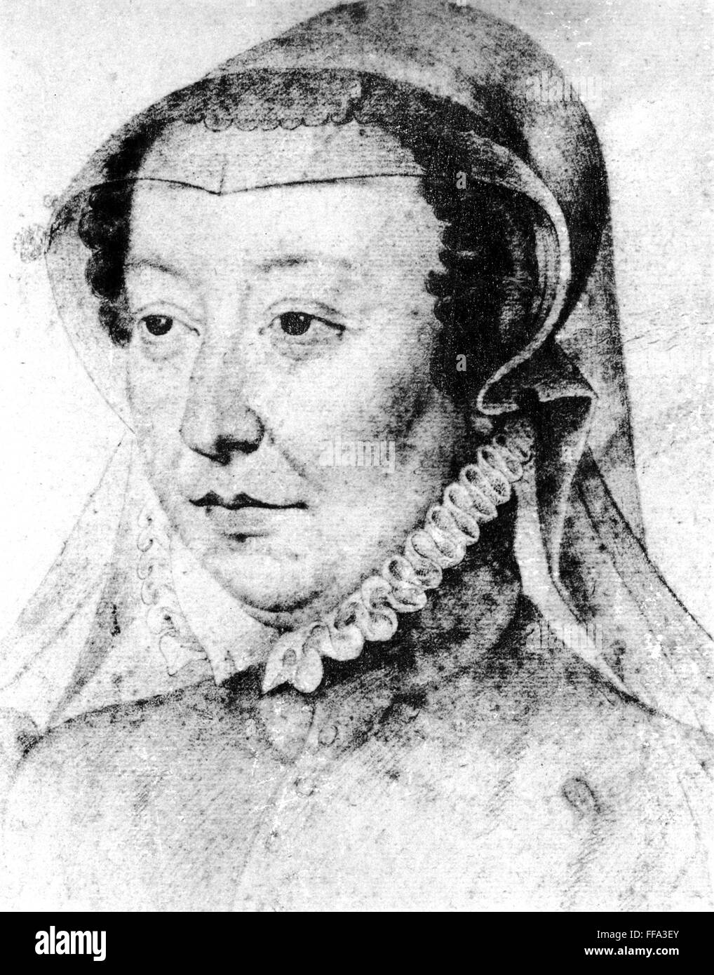 CATHERINE DE MEDICIS /n(1519-1589). Reina de Francia, 1547-1559. Dibujo, 1561, por un desconocido artista francés. Foto de stock