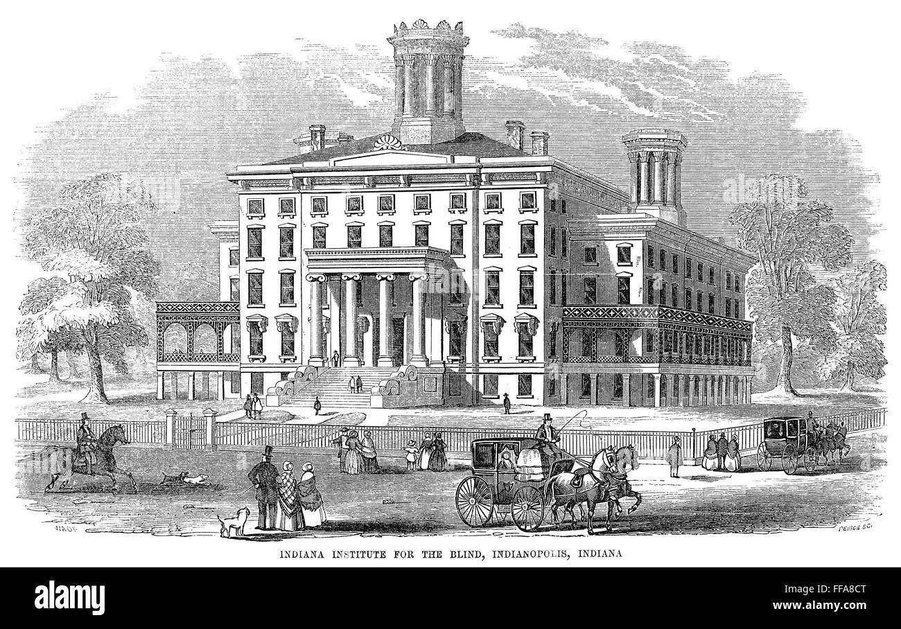 Instituto para Ciegos, 1854. /NIndiana institución para los ciegos en Indianápolis. El grabado en madera, 1854. Foto de stock