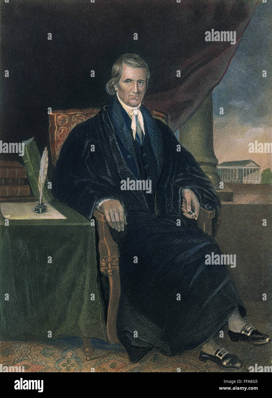 JOHN MARSHALL (1755-1835). /NChief Justicia de la Corte Suprema de los Estados Unidos, 1801-1835. Grabado en color, del siglo XIX. Foto de stock
