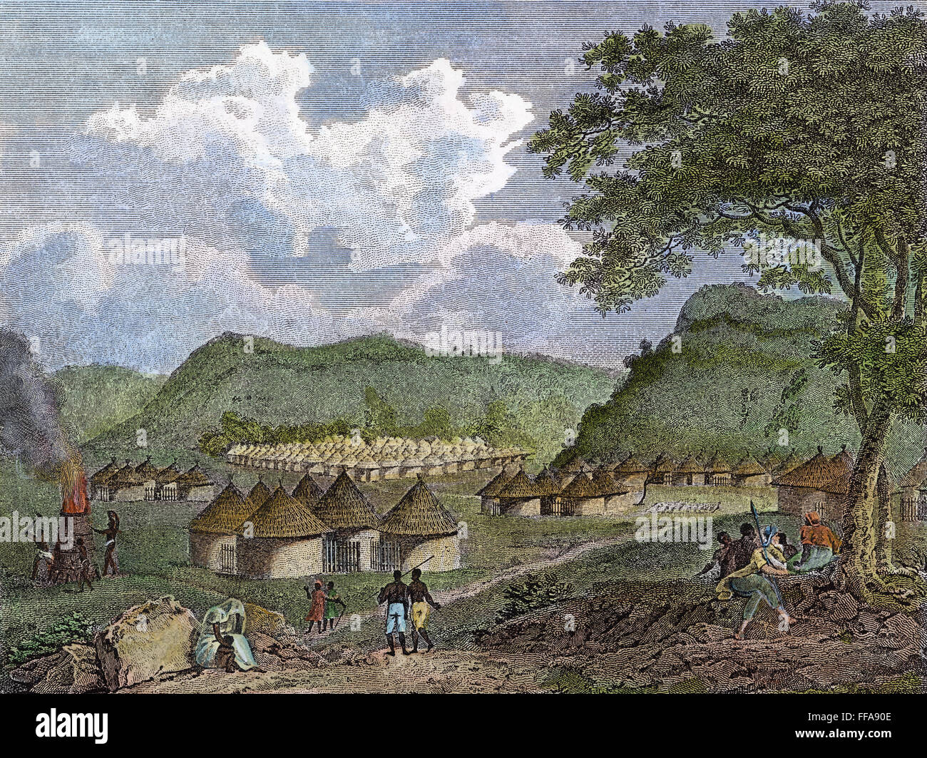 África: KAMALIA, 1799. /NA Vista de Kamalia. Grabado de Mungo Park's 'viaja en el interior de África", Londres, 1799. Foto de stock