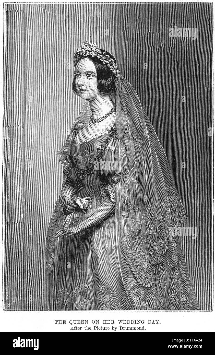La reina Victoria (1819-1901). /NQueen de Gran Bretaña, 1837-1901. En su vestido de novia: el grabado en madera, del siglo XIX. Foto de stock