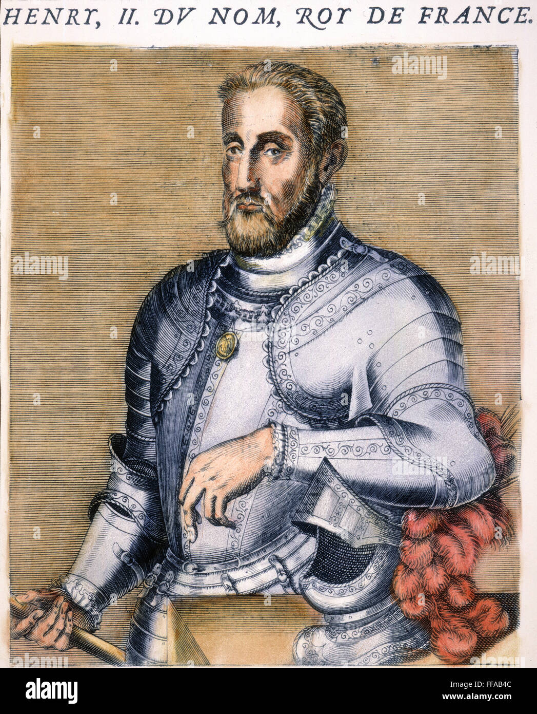 Enrique II DE FRANCIA /n(1519-1559): la línea grabado, Francés, 1584. Foto de stock