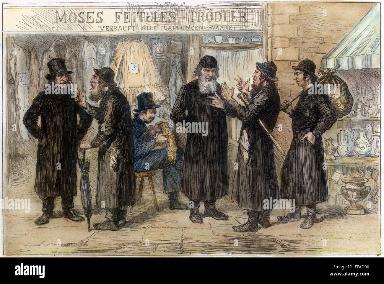 Viena: judíos polacos, 1873. /Nen el ghetto de Viena, Austria. El grabado en madera, inglés, 1873. Foto de stock