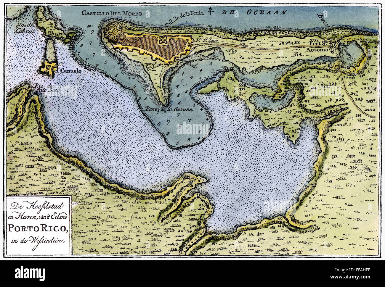 SAN JUAN, Puerto Rico. /Nde grabado un mapa de Holanda, 1766. Foto de stock