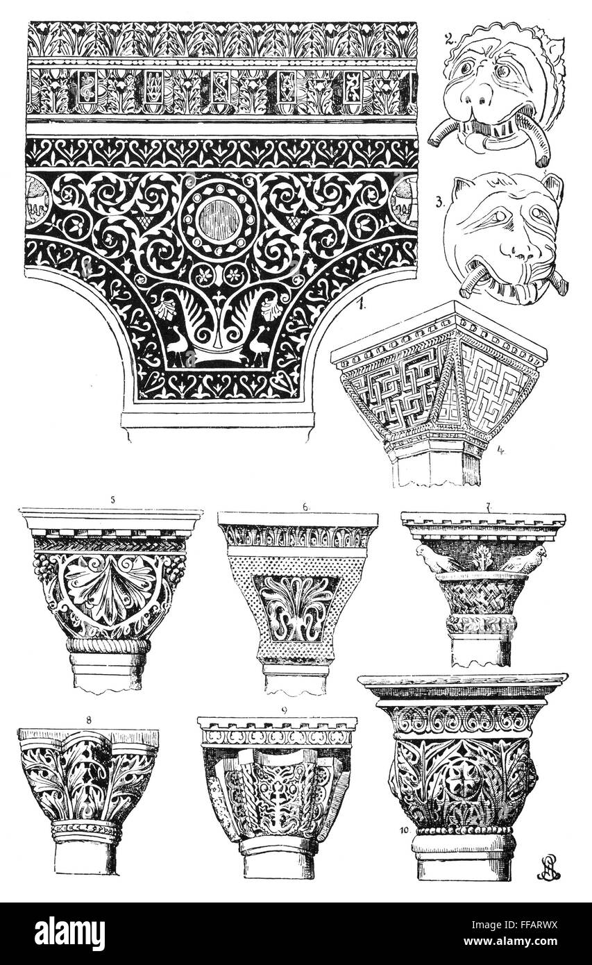 Ornamento bizantino. /NByzantine columnas y capiteles. Grabados decorativos. Foto de stock