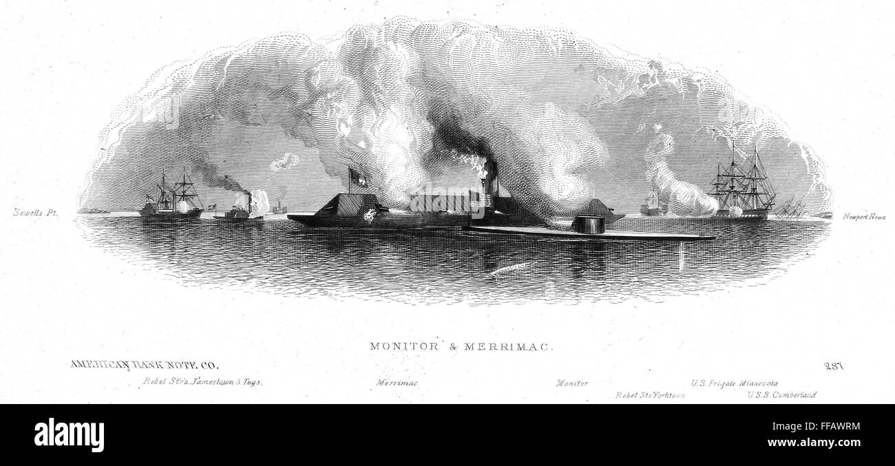 El monitor y el Merrimack, 1862. /Nel acoplamiento entre el 'Monitor' y