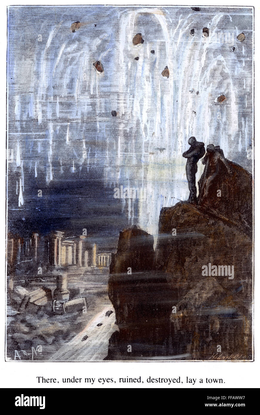 VERNE: 20.000 leguas. /NUnderwater volcán y la ciudad perdida de la Atlántida: el grabado en madera después de un dibujo por Alphonse de Neuville desde una edición 1870 de Julio Verne, "Veinte mil leguas bajo el mar". Foto de stock