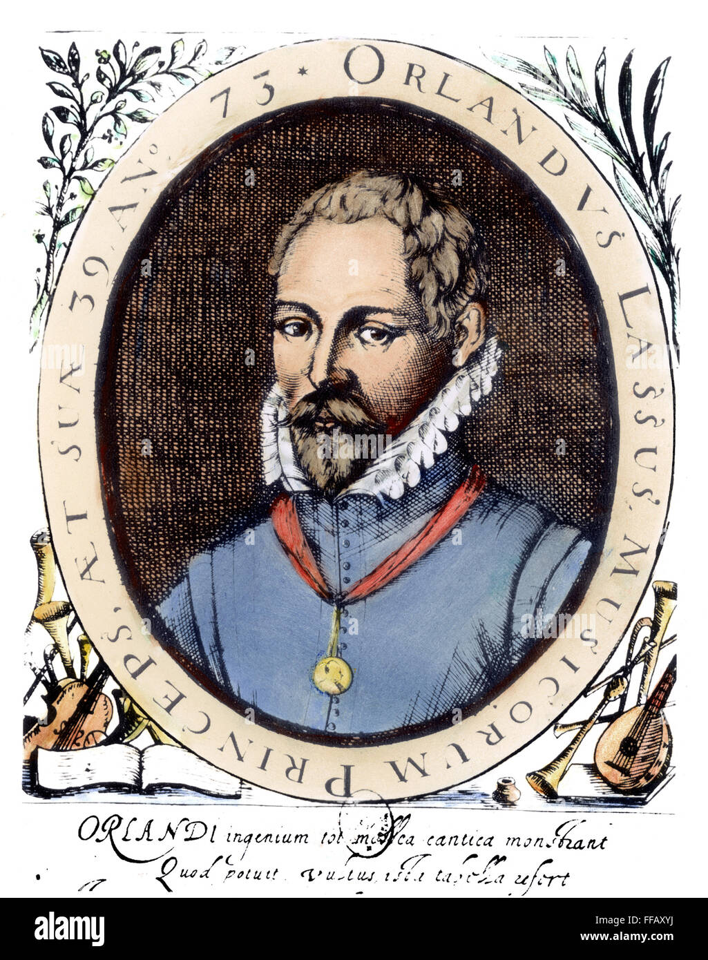 ORLANDO di Lasso (1532-1594). /NFlemish compositor. Grabado de línea, 1573. Foto de stock