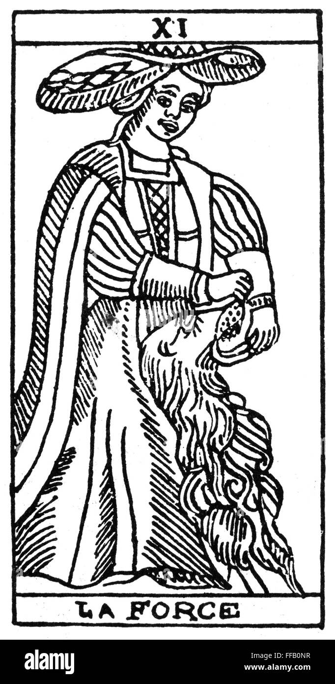 Carta del Tarot: la fuerza. /N'SSTRENGTH (fuerza)". Xilografía, francés,  del siglo XVI Fotografía de stock - Alamy