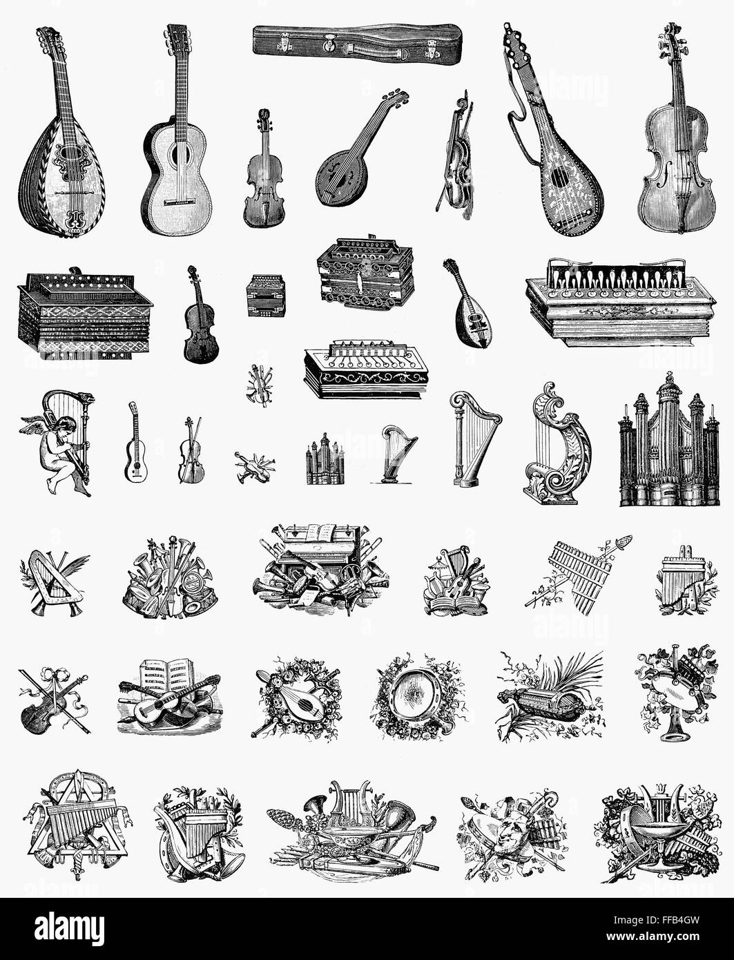 Instrumentos musicales franceses Imágenes de stock en blanco y negro - Alamy