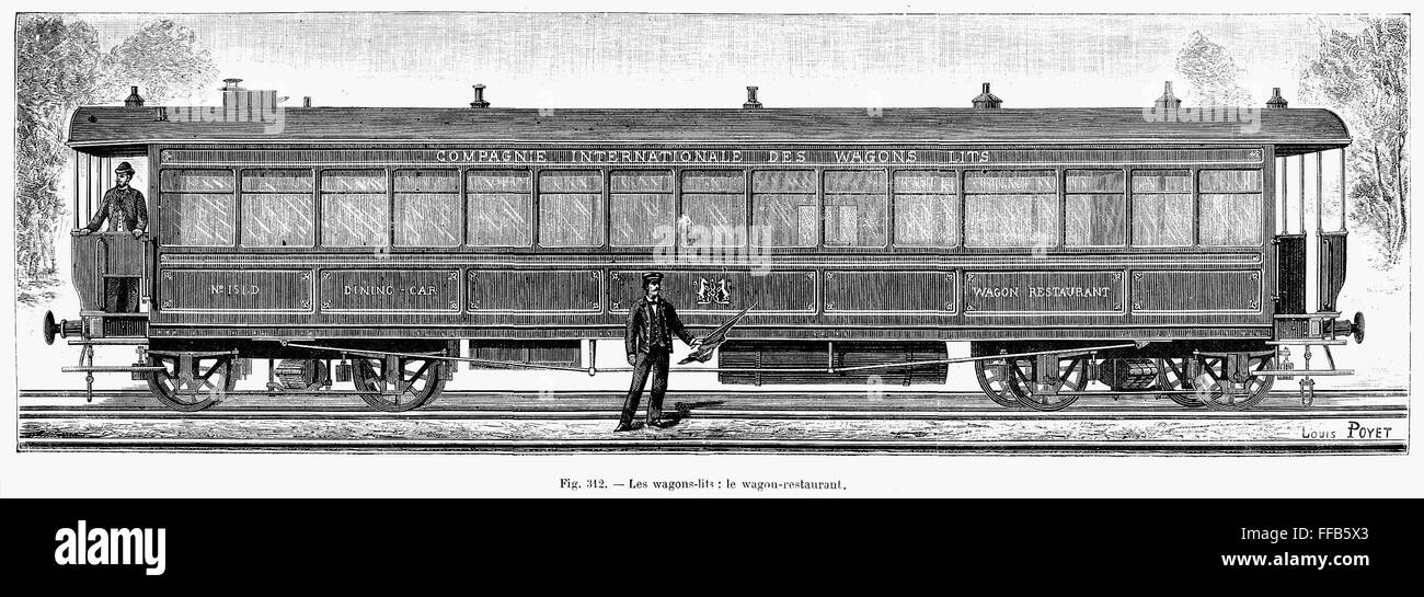 El Orient Express coche comedor. /NWood grabado, Francés, a finales del siglo XIX. Foto de stock