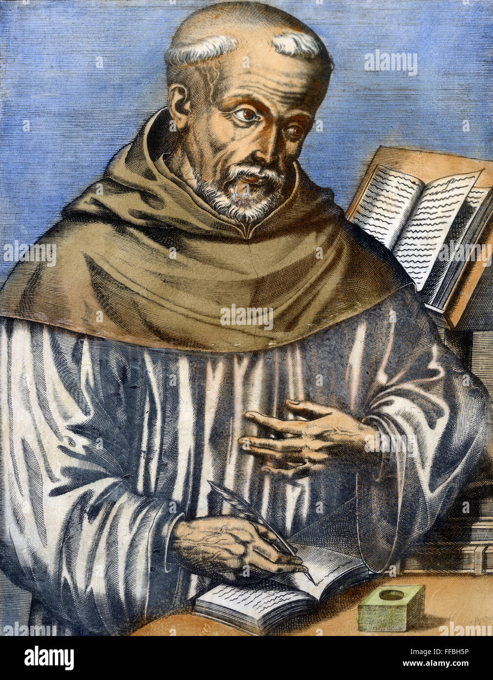 ST. San Bernardo de Claraval, /n(1091-1153). Eclesiástico francés. Grabado de línea, Francés, 1584. Foto de stock