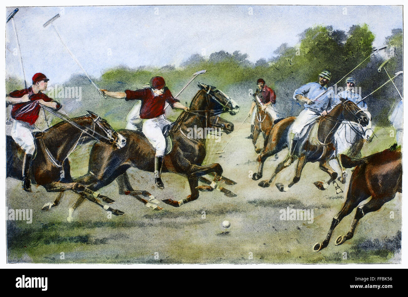 Inglaterra: el Polo, 1902. /Nsegunda de los partidos internacionales de polo en Hurlingham, Inglaterra, 9 de junio de 1902. Dibujo contemporáneo. Foto de stock