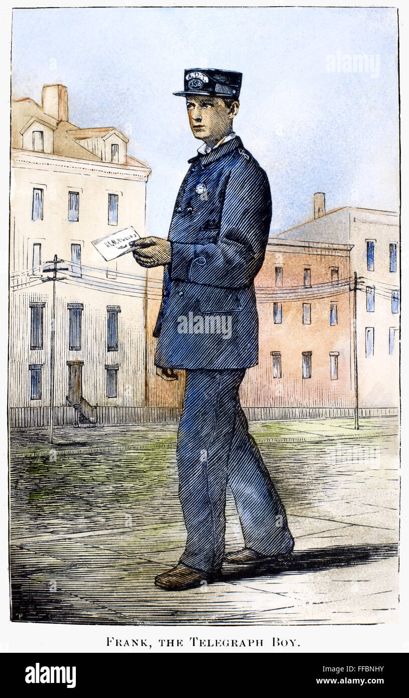 ALGER: TELÉGRAFO BOY. /NAn ilustración de 'The Telegraph Boy" de 1879, uno de los enormemente populares libros para niños escrito por Horatio Alger a finales del siglo XIX. Foto de stock