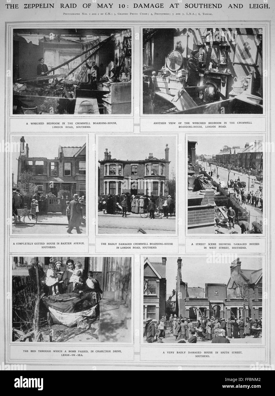 ZEPPELIN bombardeos, 1915. /NScenes de daños en Southend y Leigh, dos