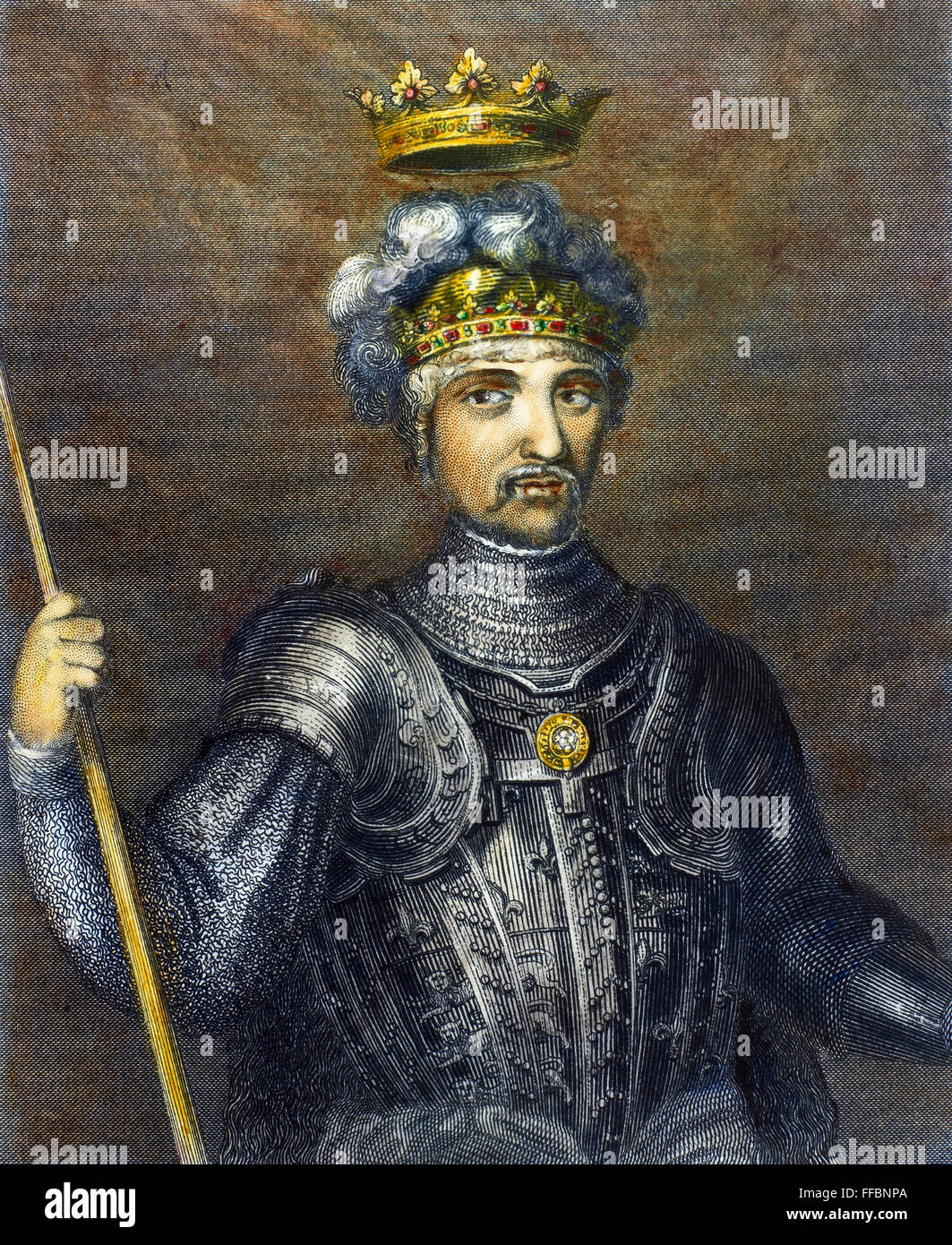 EDWARD (1330-1376). /NPrince de Gales, conocido como "el Príncipe Negro". Línea y stipple grabado, del siglo XIX. Foto de stock