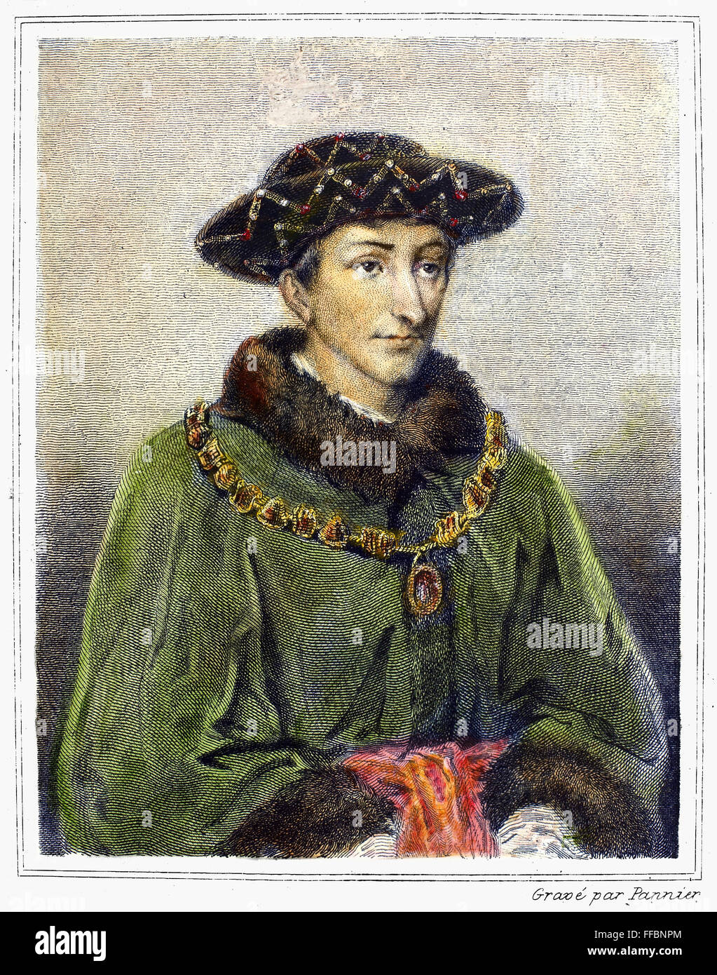 Carlos VII (1403-1461). /NKing de Francia, 1422-1461. Acero grabado, Francés de 1838, después de la pintura por Henri Lehmann (1814-1882). Foto de stock