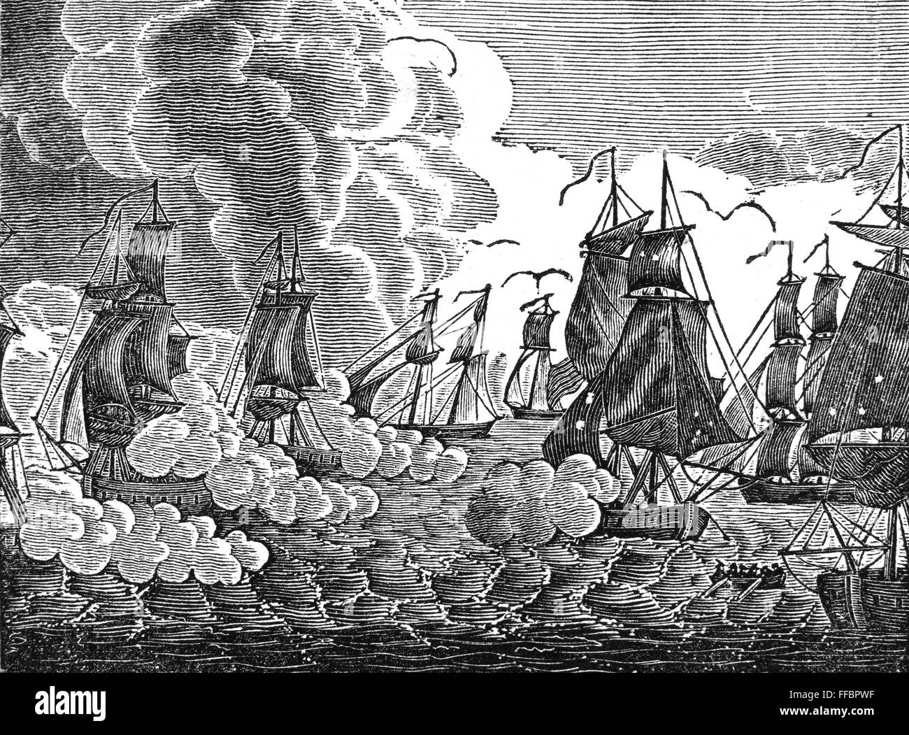 La batalla del lago Erie, 1813. /NOliver Perry del peligro de victoria en el Lago Erie, el 10 de septiembre de 1813. Acero grabado, Alemán, a comienzos del siglo XIX. Foto de stock
