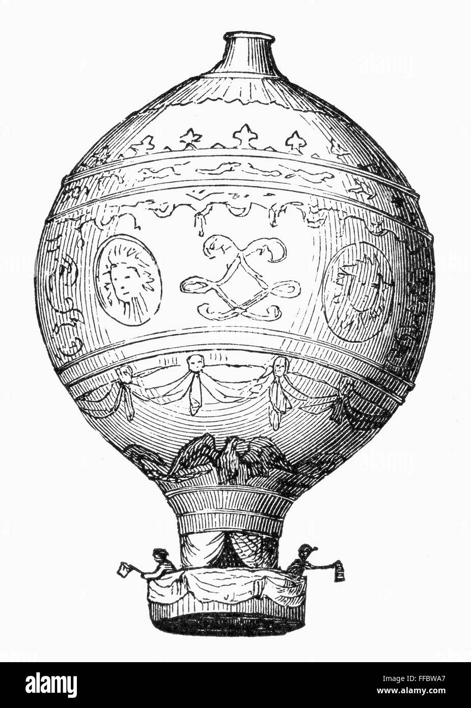 Globo Montgolfier. /NHot-globo construido por los hermanos Montgolfier de papel y seda. Foto de stock