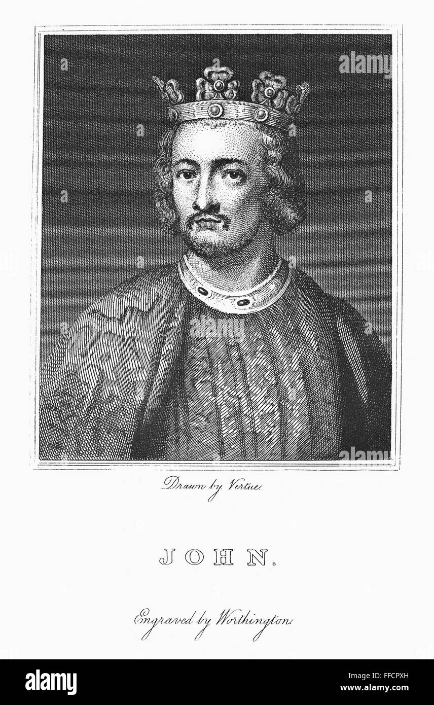 El REY JUAN DE INGLATERRA /n(1167-1216). El rey de Inglaterra, 1199-1216. Acero grabado, inglés, 1824. Foto de stock