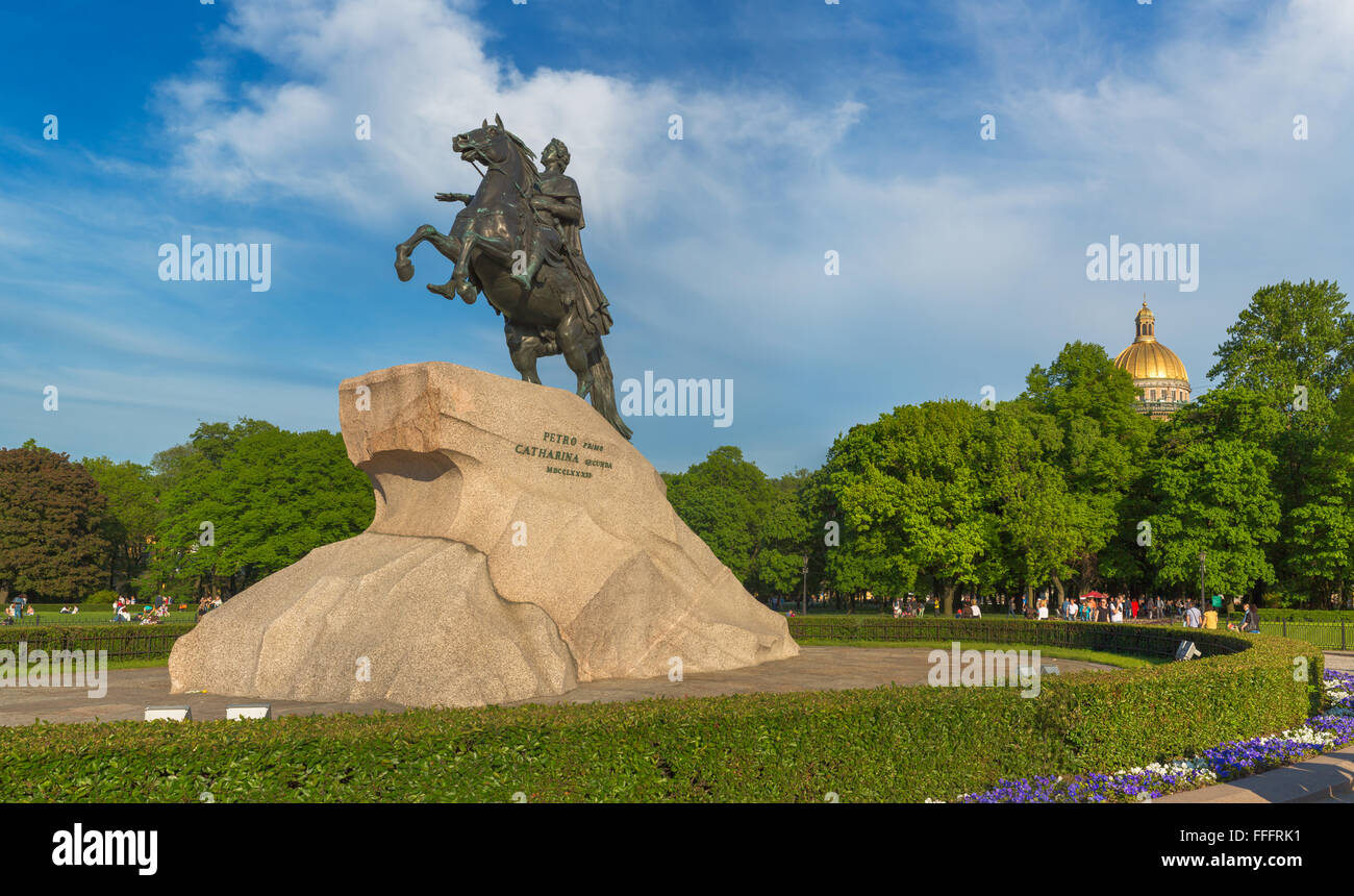 Jinete de Bronce, la estatua ecuestre de Pedro el Grande, San Petersburgo, Rusia Foto de stock