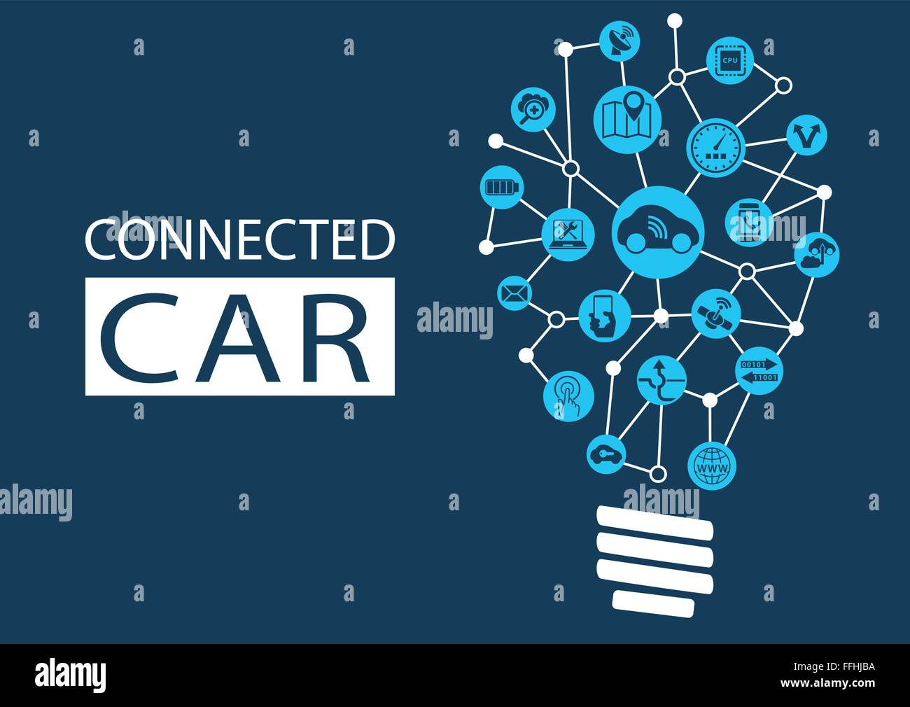 Automóvil conectado y concepto de conducción autónoma. Nuevos modelos de negocio para la tecnología disruptiva Ilustración del Vector