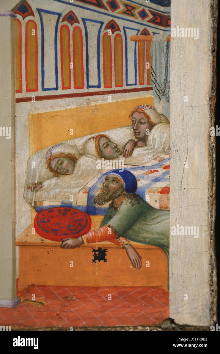 La Caridad de San Nicolás de Bari (siglo V), por Ambrogio Lorenzetti (1285-1348). El Museo del Louvre. París. Francia. Foto de stock