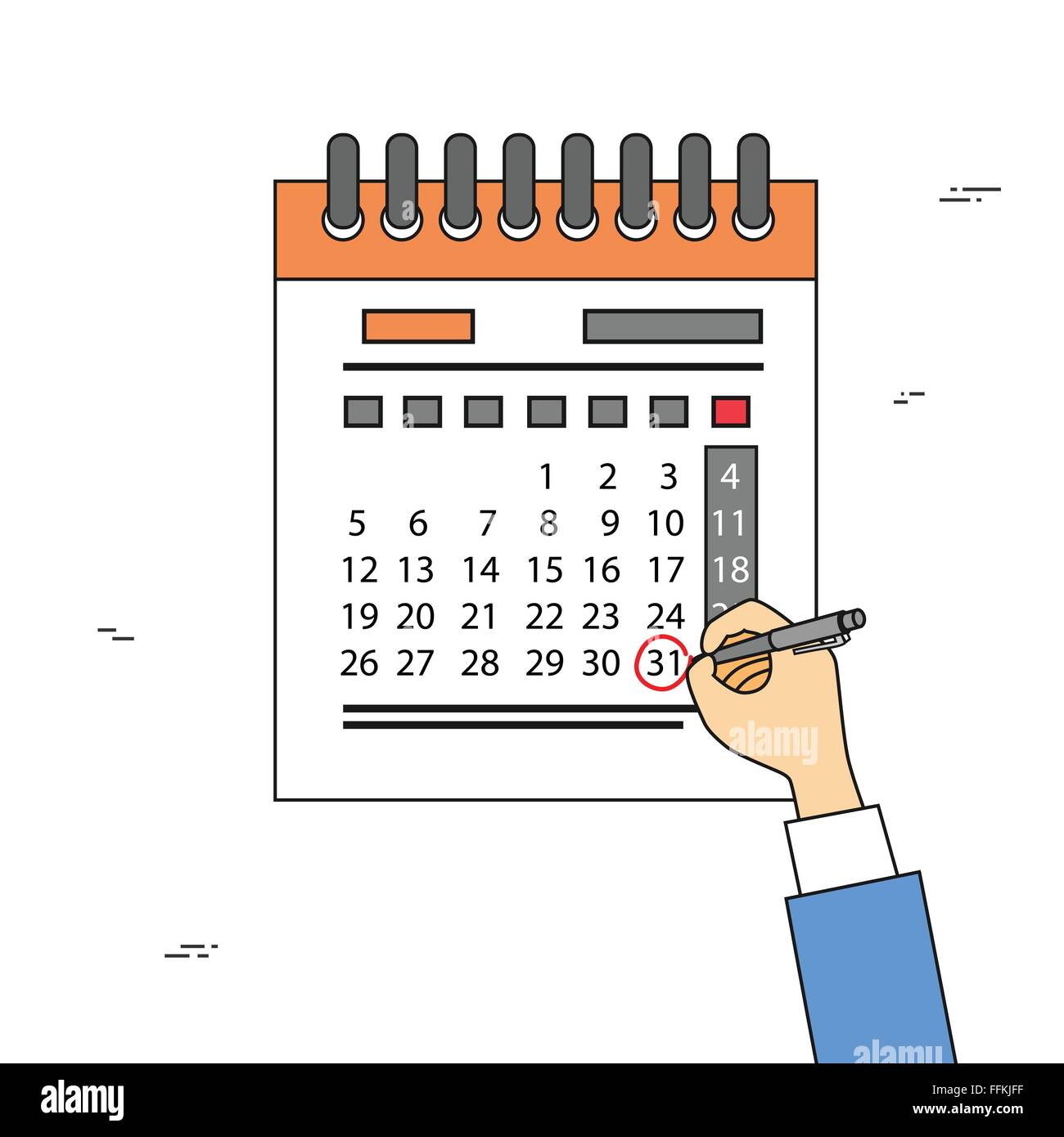 Calendario mano lápiz dibuja un círculo rojo Fecha de último día mes plazo  Imagen Vector de stock - Alamy