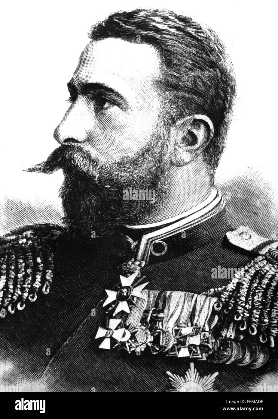 Alexander I, 5.4.1857 - 17.11.1893, Príncipe de Bulgaria 29.4.1879 - 3.9.1886, retrato, grabado en madera, siglo II mitad 19, Foto de stock