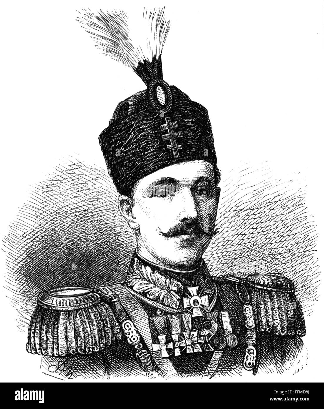 Alexander I, 5.4.1857 - 17.11.1893, príncipe de Bulgaria 29.4.1879 - 3.9.1886, retrato, grabado en madera, circa 1882, Copyright del artista no ha de ser borrado Foto de stock