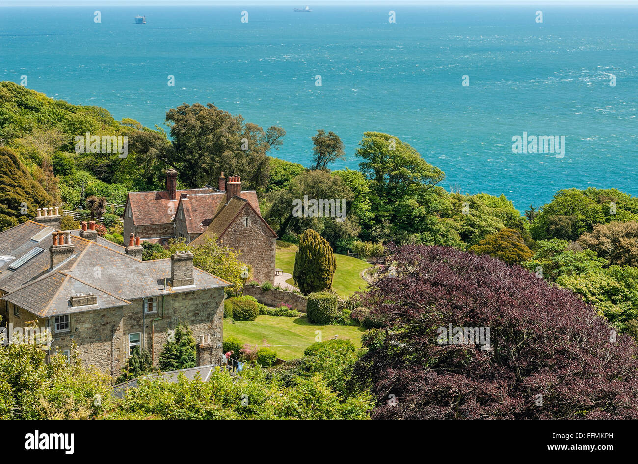 Paisaje costero del sur en la Isla de Wight, Inglaterra del Sur Foto de stock