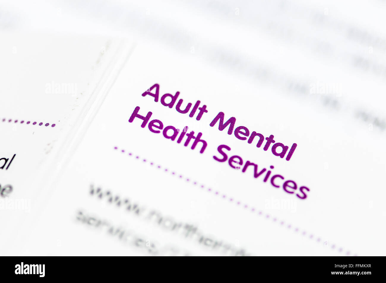 Directorio de Servicios de Salud Mental para Adultos para Irlanda del Norte. Foto de stock