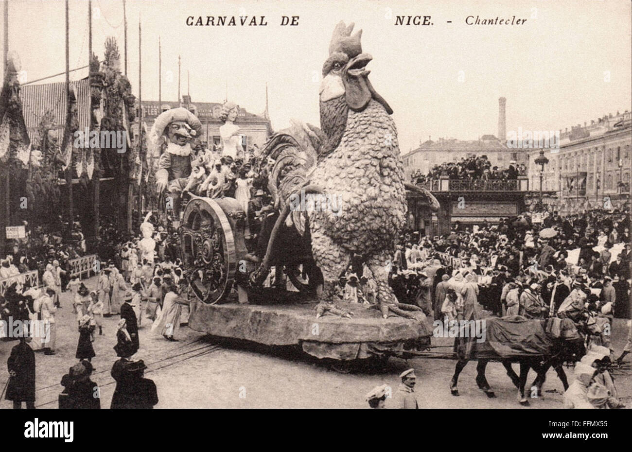Carnaval de Niza - Chantecler - Vintage postal - 1900 Foto de stock