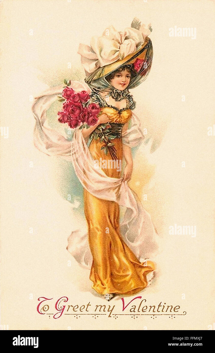 A saludar a mi Valentine - postal Vintage - 1900 Foto de stock