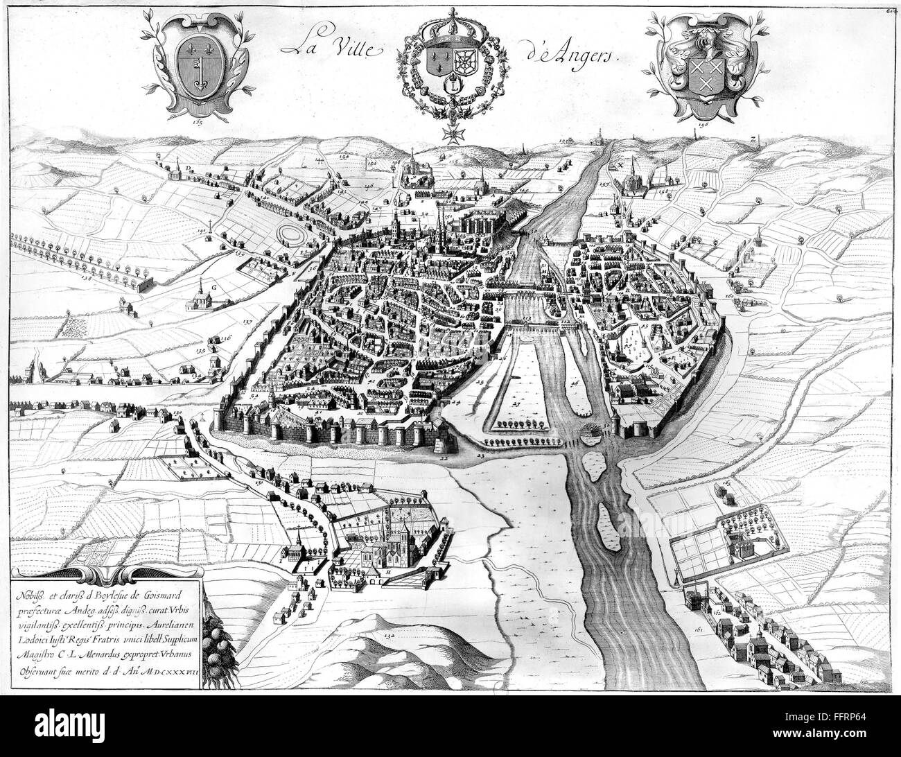 Francia: ciudad amurallada, 1688. /Nel ciudad de Angers en el río Maine en el noroeste de Francia. Grabado de línea, Francés, 1688. Foto de stock
