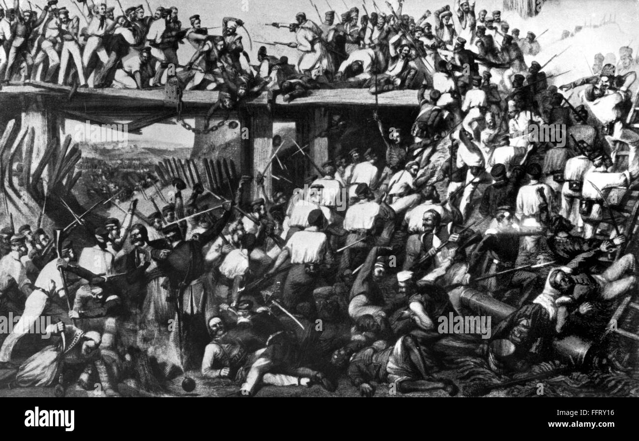INDIA: rebelión SEPOY, 1857. /Nel ataque británico en Indian amotinados en Delhi, India, 14 de septiembre de 1857. Línea de grabado de Charles Ball's 'Historia del Motín indio", 1859. Foto de stock