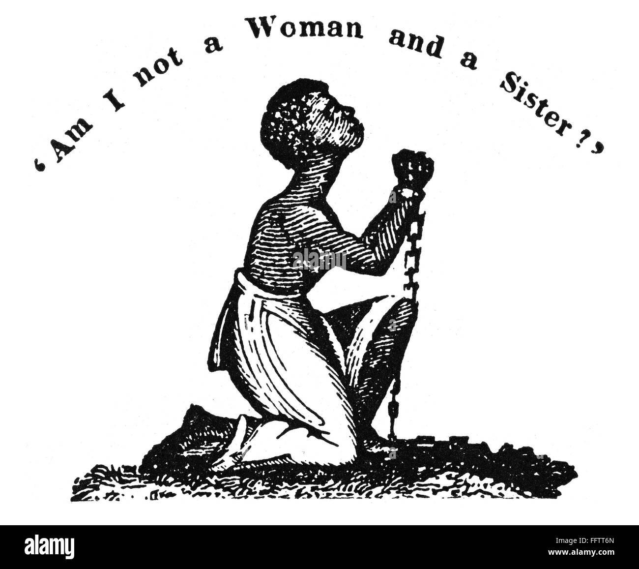 La esclavitud: Mujer, 1832. /N'No soy una mujer y una hermana?' americanas typefounder's cut de William Lloyd Garrison abolicionista del periódico "El Libertador", 1832. Foto de stock