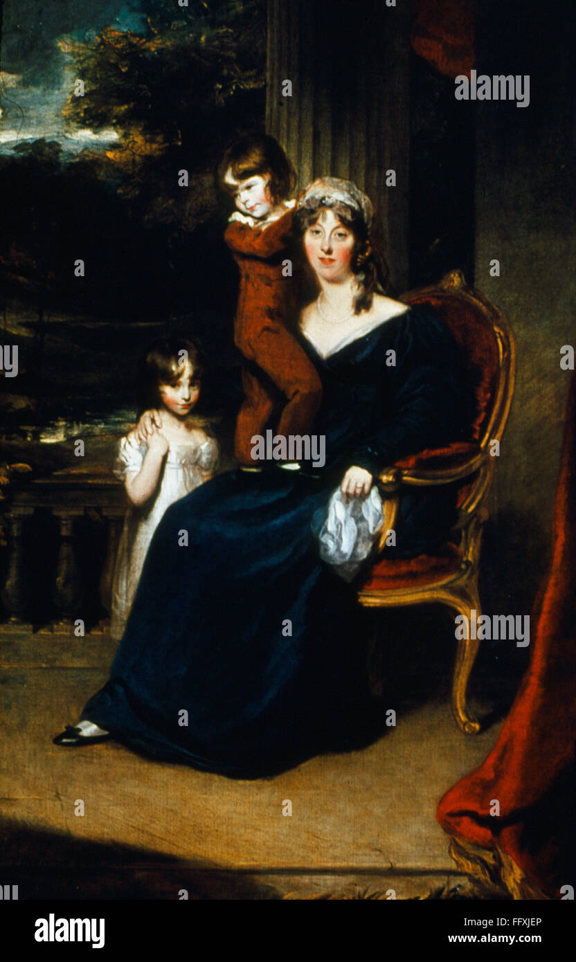 LADY LOUISA Harvey (1758-1841). La esposa del oficial naval Británico Sir Eliab Harvey. Con sus hijos Edward y Louisa. Óleo sobre lienzo por Sir Thomas Lawrence, c1793. Foto de stock