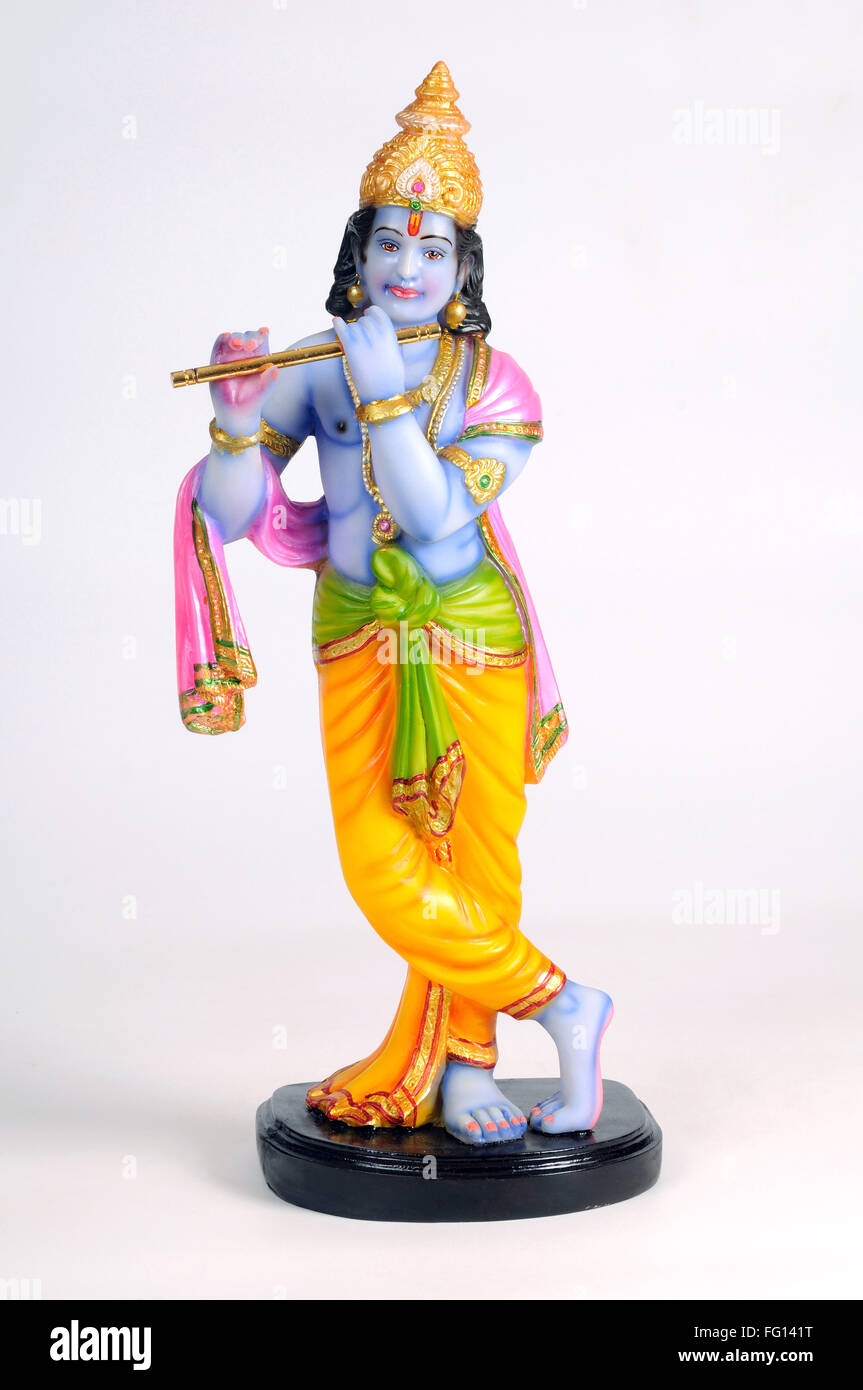 Estatua de Lord Krishna con flauta ; India Foto de stock