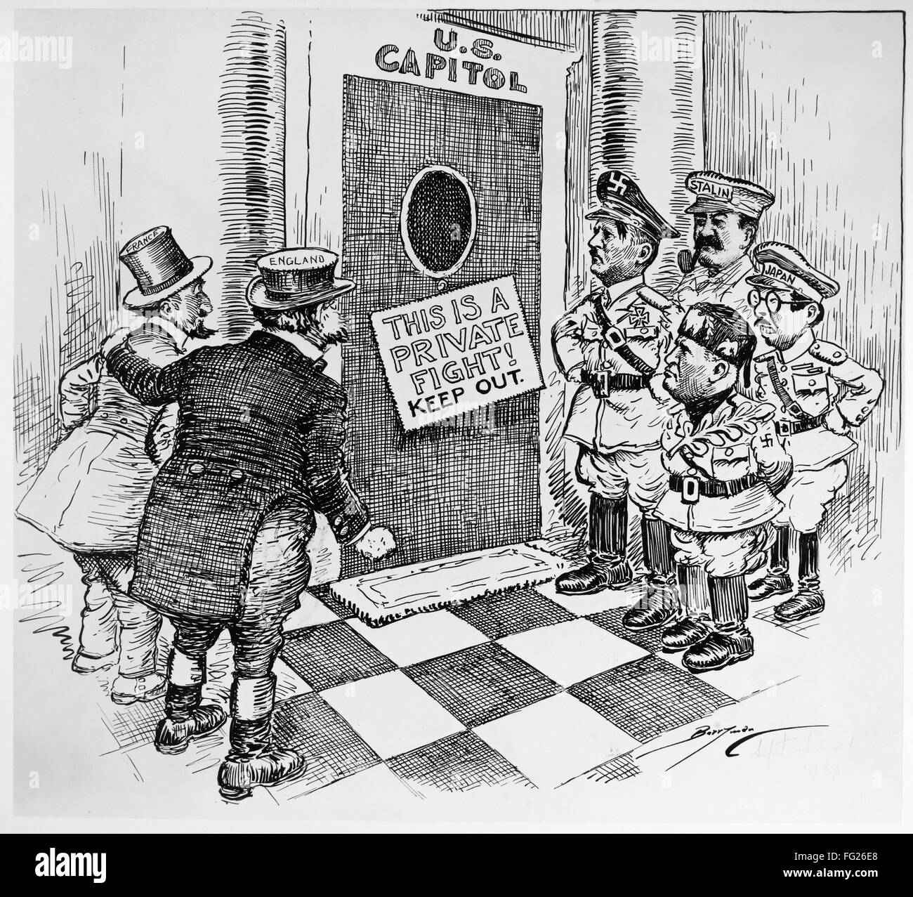 La SEGUNDA GUERRA MUNDIAL: Cartoon, 1939. /N'es una lucha privada! Mantener  fuera.