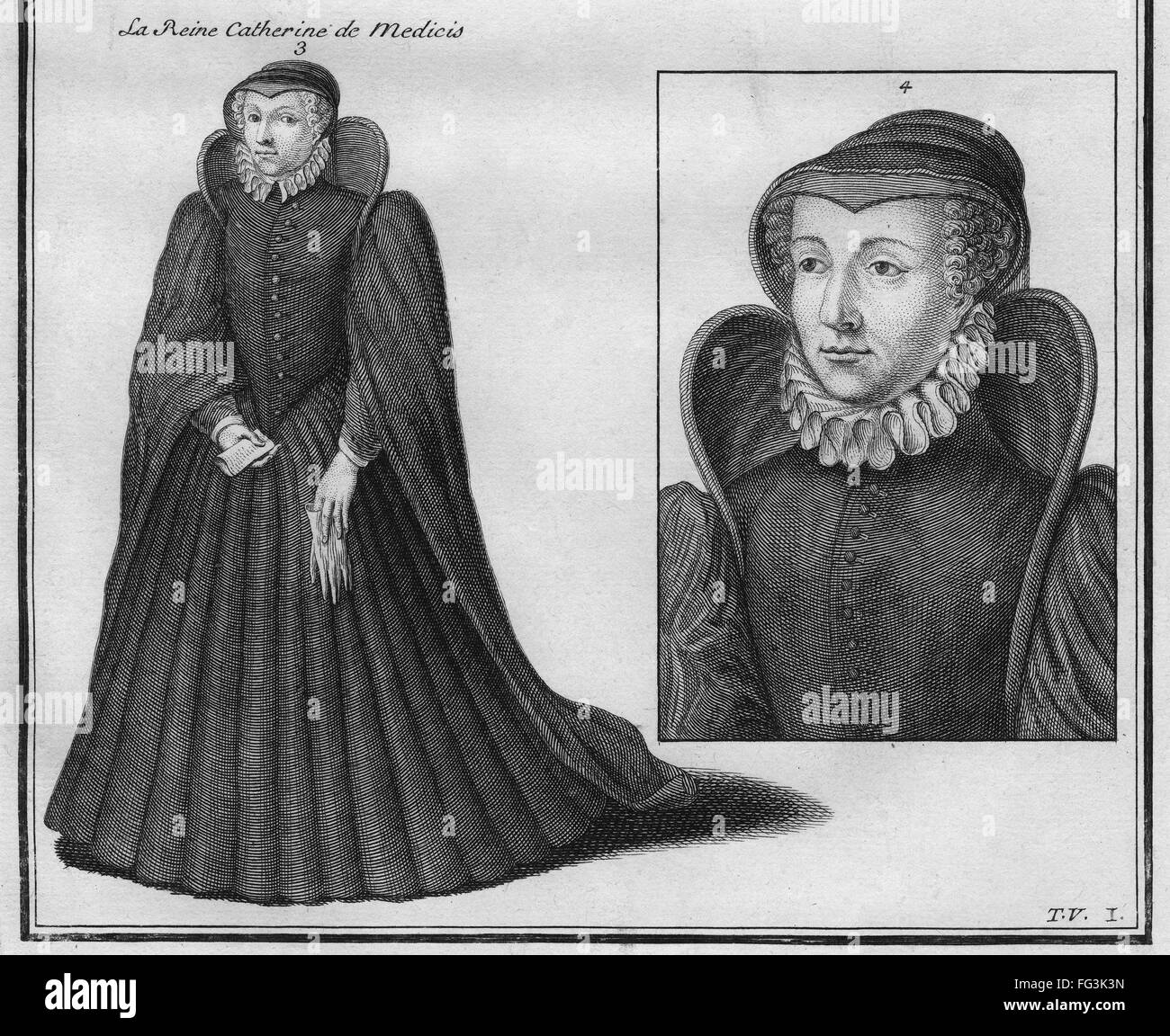 Catalina de Médicis /n(1519-1589). Reina de Francia, 1547-1559. Grabado, c1730. Foto de stock