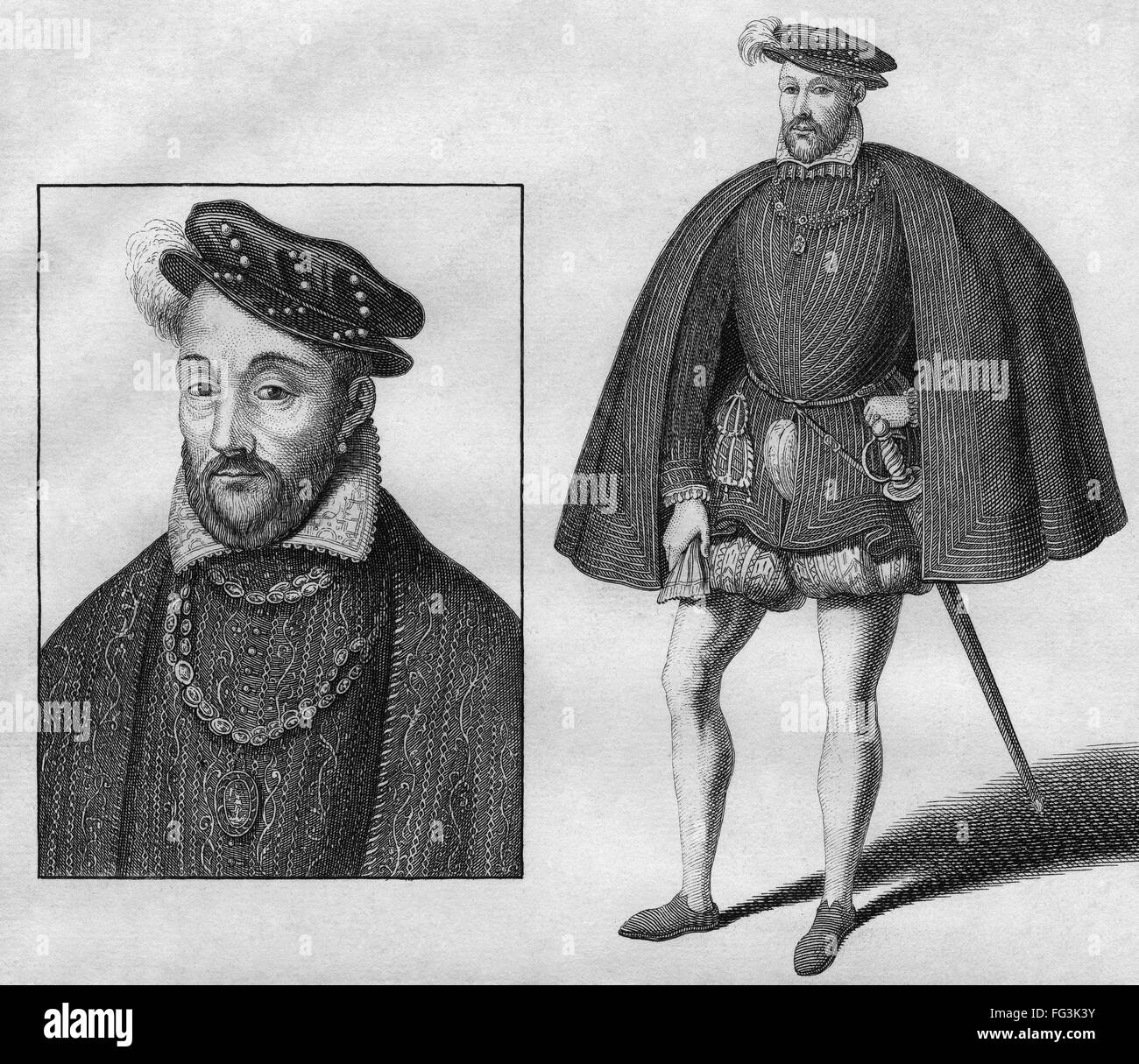 Enrique II (1519-1559). /NKing de Francia, 1547-1559. Grabado, c1730. Foto de stock