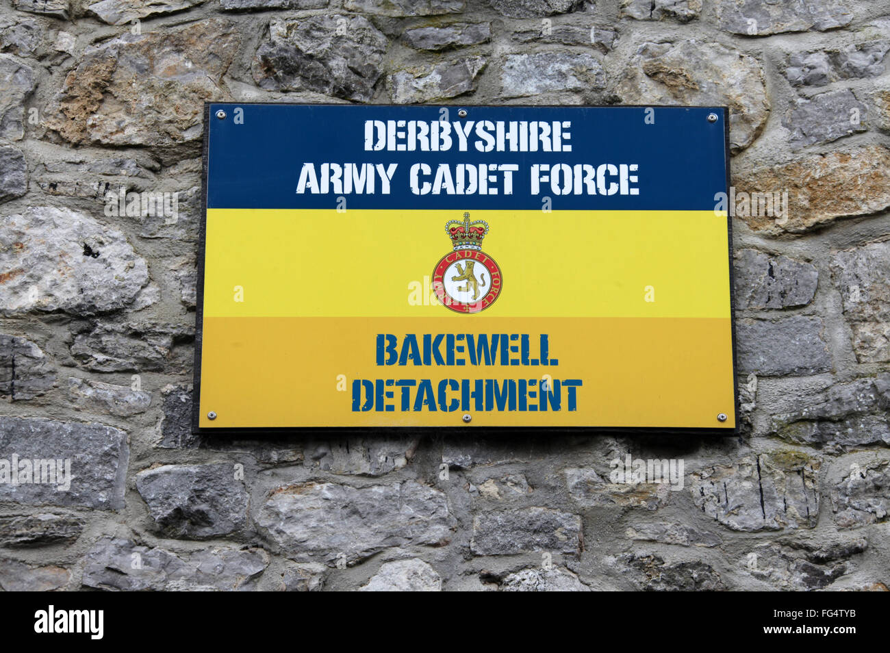 Signo de fuerza de Cadetes del Ejército de Derbyshire en Bakewell Foto de stock