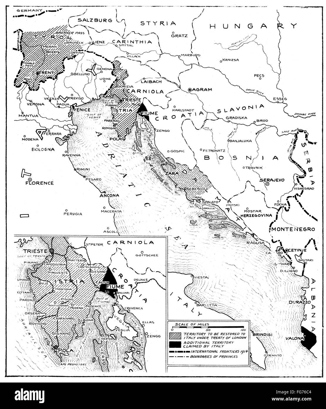 La I Guerra Mundial mapa, C1919. /NFormer territorio austriaco